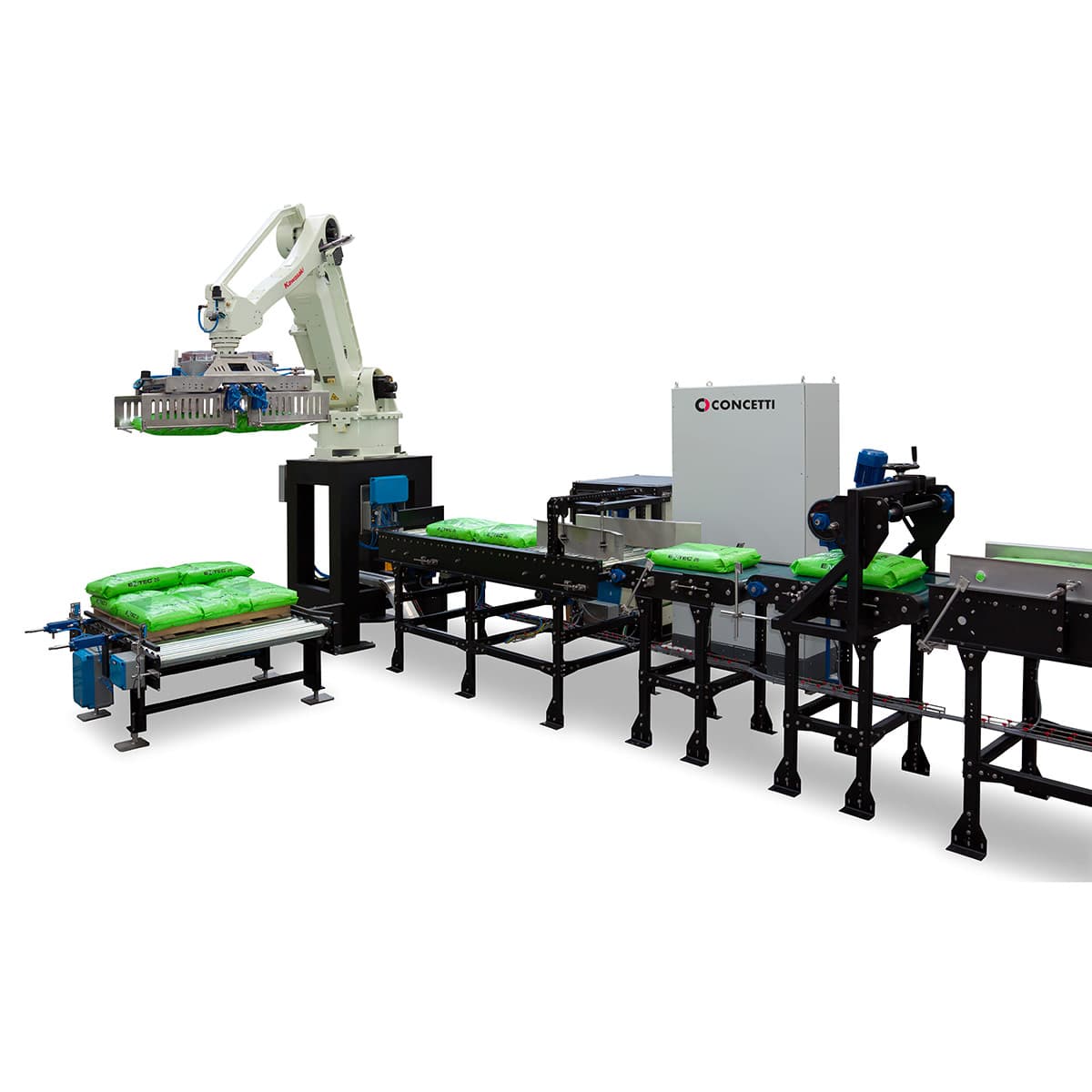 Automatic robotic palletiser on a packaging line